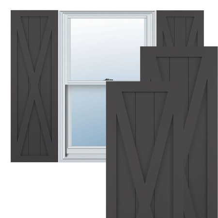 True Fit PVC Single X-Board Farmhouse Fixed Mount Shutters, Shadow Mountain, 18W X 67H